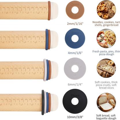 Adjustable Rolling Pin, 13.6" Dough Roller with 4 Thickness Rings for Dough | Dough Roller For Fondant, Pizza, Pie Crust, Pastries & Cookies,4 Adjust-rings Deliver Precise Even Dough Thickness