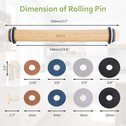 Adjustable Rolling Pin, 13.6" Dough Roller with 4 Thickness Rings for Dough | Dough Roller For Fondant, Pizza, Pie Crust, Pastries & Cookies,4 Adjust-rings Deliver Precise Even Dough Thickness