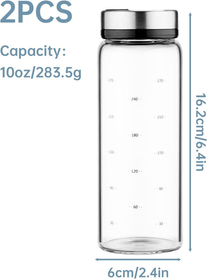 2Pack 10oz Glass Spice Shakers Set, Adjustable Lid Dispenser, Clear