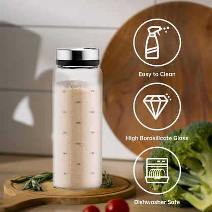 2Pack 10oz Glass Spice Shakers Set, Adjustable Lid Dispenser, Clear