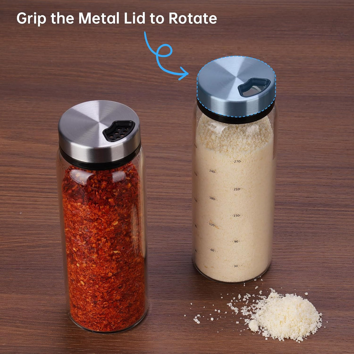 2Pack 10oz Glass Spice Shakers Set, Adjustable Lid Dispenser, Clear