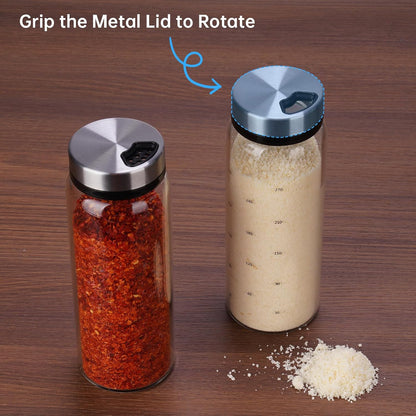 2Pack 10oz Glass Spice Shakers Set, Adjustable Lid Dispenser, Clear