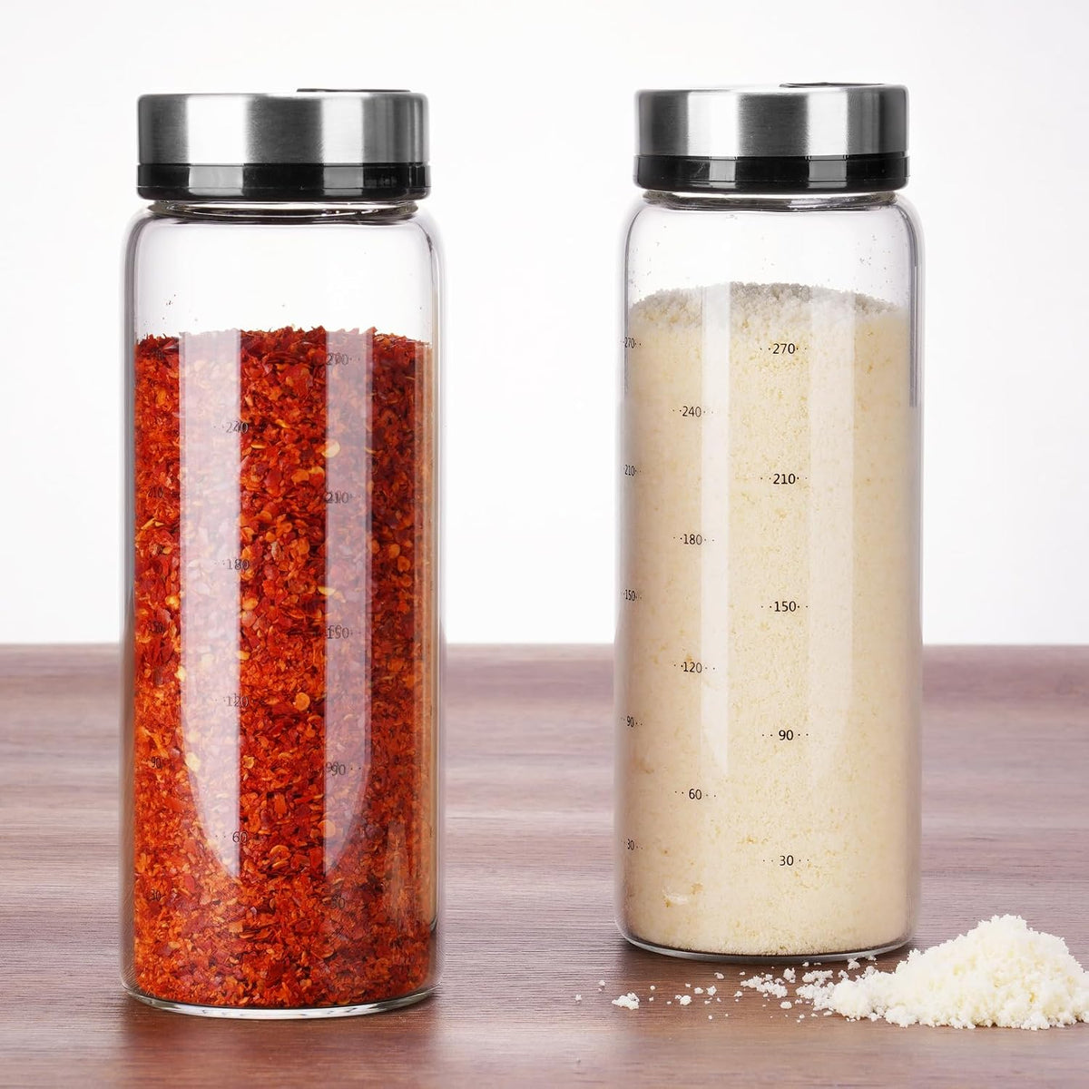 2Pack 10oz Glass Spice Shakers Set, Adjustable Lid Dispenser, Clear