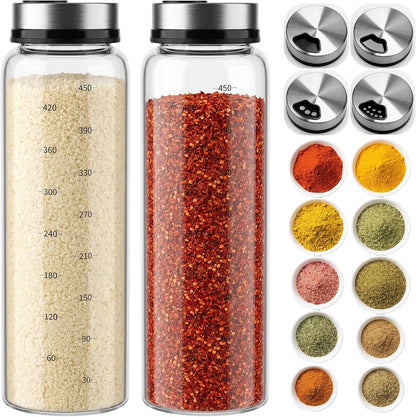2Pack 10oz Glass Spice Shakers Set, Adjustable Lid Dispenser, Clear