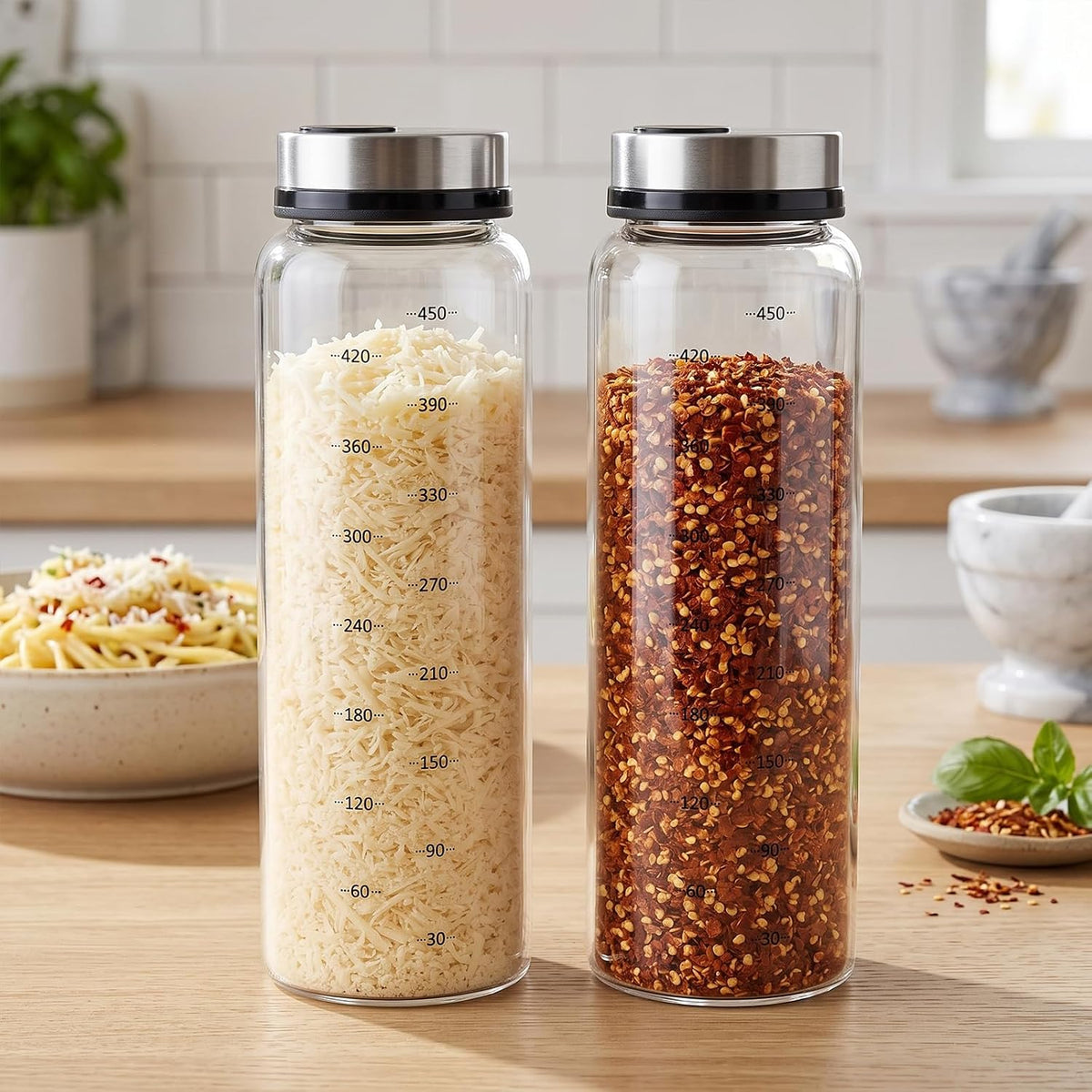 2Pack 10oz Glass Spice Shakers Set, Adjustable Lid Dispenser, Clear