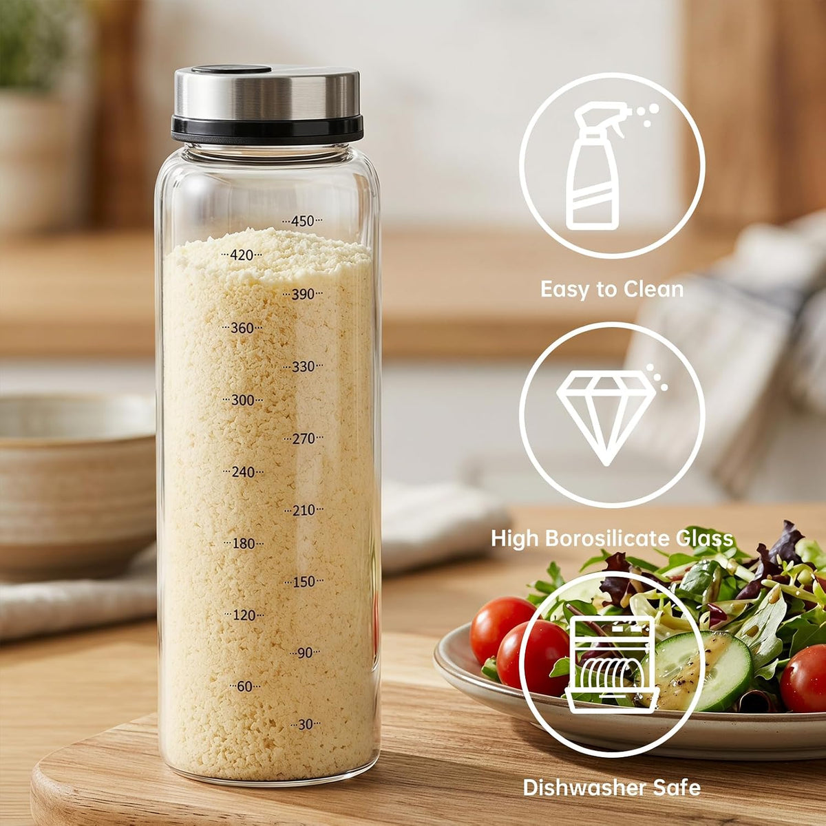 2Pack 10oz Glass Spice Shakers Set, Adjustable Lid Dispenser, Clear