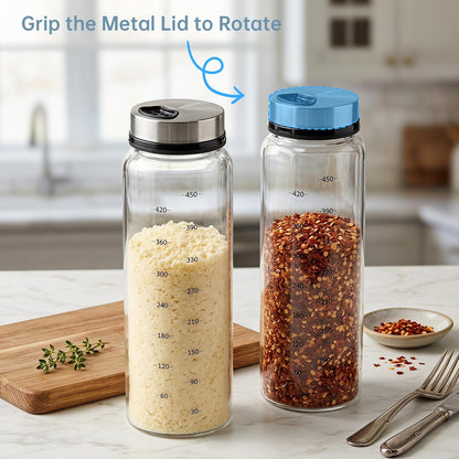 2Pack 10oz Glass Spice Shakers Set, Adjustable Lid Dispenser, Clear