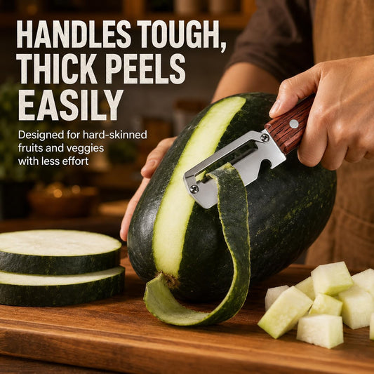 Vegetable Peeler 2PCS, Heavy Duty Stainless Steel Potato Peeler with Ultra-Sharp Blade & Wooden Handle, 2-in-1 Kitchen Tool with Bottle Opener for Fruits Vegetables and Food Prep