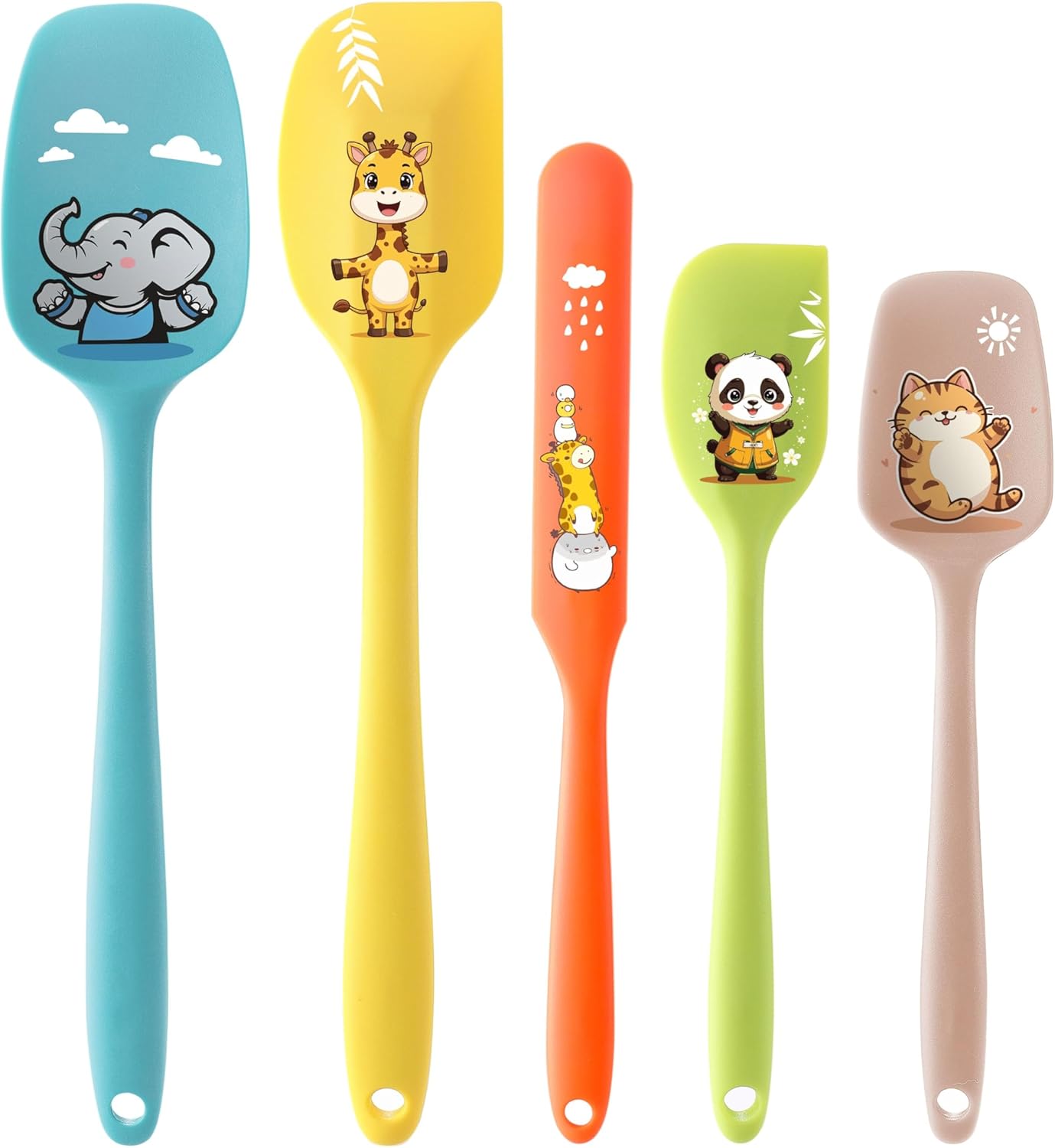 5PCS Silicone Rubber Spatula Set, Heat Resistant Food Grade Spatulas for kitchen Use, Cooking and Baking, Dishwasher Safe