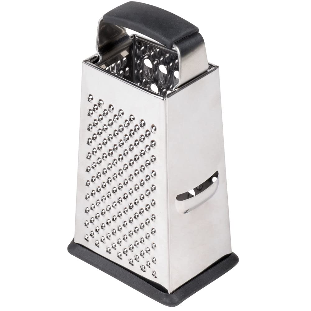 SG203BH, Cash & Carry Back Of The House Box Grater, Small 6" Size, 4-Sided Tapered Design, Anti-Slip Base, Dishwasher Safe, Stainless Steel, Ideal for Shredding Veggies and Grating Cheese