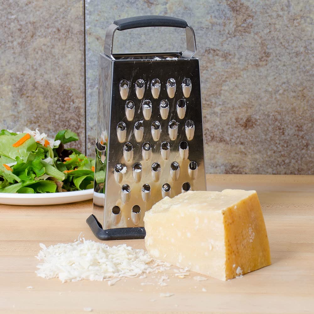 SG203BH, Cash & Carry Back Of The House Box Grater, Small 6" Size, 4-Sided Tapered Design, Anti-Slip Base, Dishwasher Safe, Stainless Steel, Ideal for Shredding Veggies and Grating Cheese