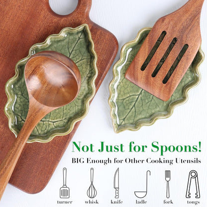 Ceramic Spoon Rest for Stove Top Cute Leaf Spoon Rest for Kitchen Counter | Spoon Holder for Stove, Home Whimsical Decor Kitchen, Green Kitchen Decor and Accessories, Kitchen Cottage Core Decor, 1Pack