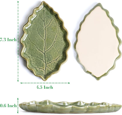 Ceramic Spoon Rest for Stove Top Cute Leaf Spoon Rest for Kitchen Counter | Spoon Holder for Stove, Home Whimsical Decor Kitchen, Green Kitchen Decor and Accessories, Kitchen Cottage Core Decor, 1Pack