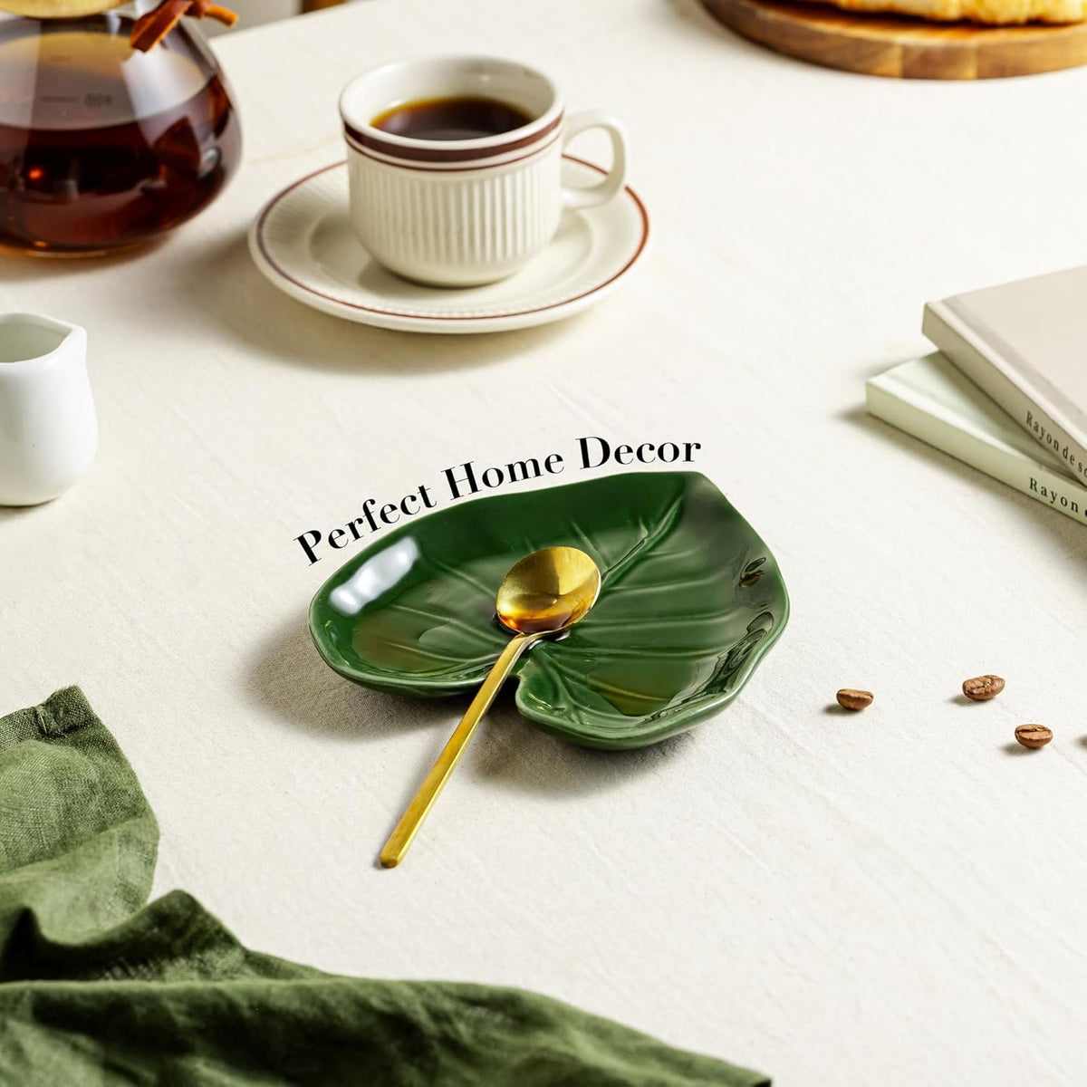 Ceramic Spoon Rest for Stove Top Cute Leaf Spoon Rest for Kitchen Counter | Spoon Holder for Stove, Home Whimsical Decor Kitchen, Green Kitchen Decor and Accessories, Kitchen Cottage Core Decor, 1Pack