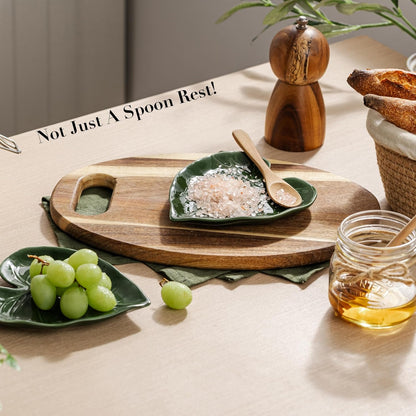 Ceramic Spoon Rest for Stove Top Cute Leaf Spoon Rest for Kitchen Counter | Spoon Holder for Stove, Home Whimsical Decor Kitchen, Green Kitchen Decor and Accessories, Kitchen Cottage Core Decor, 1Pack