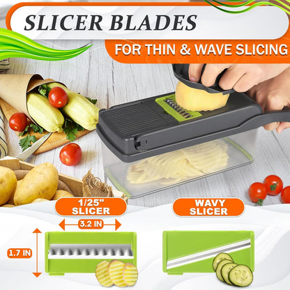 14-in-1 Vegetable Chopper with Container, 6 Blades & Finger Guard | Veggie Chopper with Container and Lid, Cheese Grater & Egg Separator, Dishwasher Safe, Dices Onion, Potato, Chips & Cubes