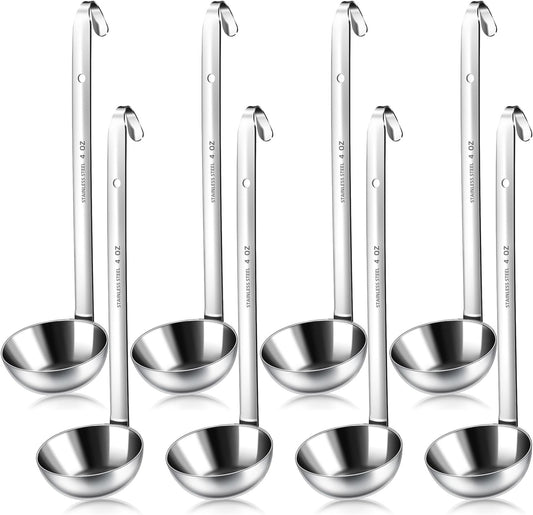 8 PCS Stainless Steel Ladle Soup Handle Ladle with Pouring Rim for Kitchen Cooking Soup Sauce (4 oz)