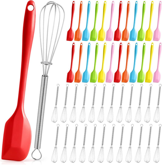 24 Set Mini Wire Whisk & Silicone Spatula, Non Stick Baking Tool | Flexible Silicone Spatula, 7 Inch Small Metal Wire Whisk, Non Stick Cookware, Portable Baking Accessory, Cooking Party Favors