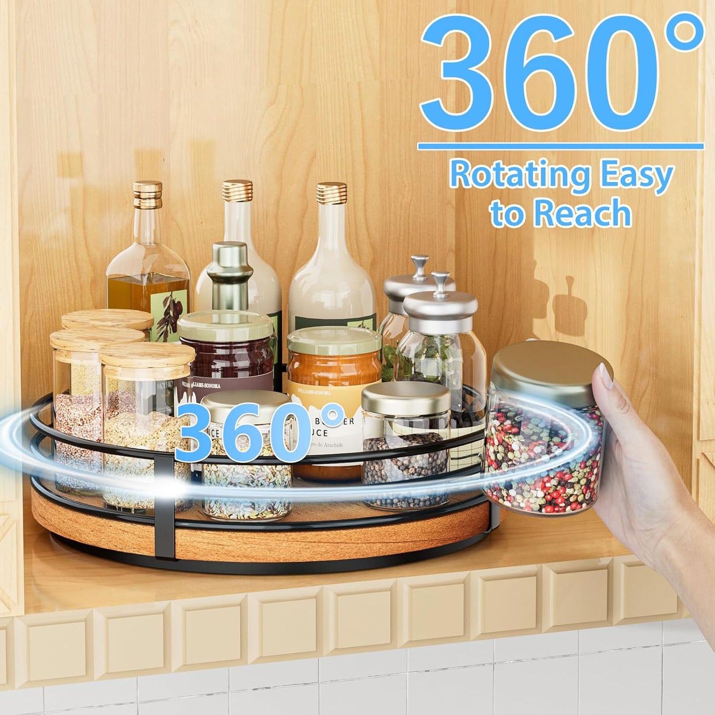 Lazy Susan Turntable Organizer Adjustable - 2 Tier Wood Rotating Spice Rack 12 Inch Lazy Susan for Kitchen Countertop Cabinet Pantry Cupboard Dining Table Bathroom Coffee Bar Home Storage