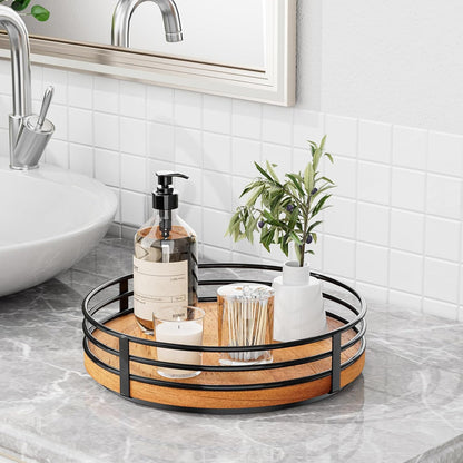 Lazy Susan Turntable Organizer Adjustable - 2 Tier Wood Rotating Spice Rack 12 Inch Lazy Susan for Kitchen Countertop Cabinet Pantry Cupboard Dining Table Bathroom Coffee Bar Home Storage
