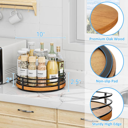 Lazy Susan Turntable Organizer Adjustable - 2 Tier Wood Rotating Spice Rack 12 Inch Lazy Susan for Kitchen Countertop Cabinet Pantry Cupboard Dining Table Bathroom Coffee Bar Home Storage