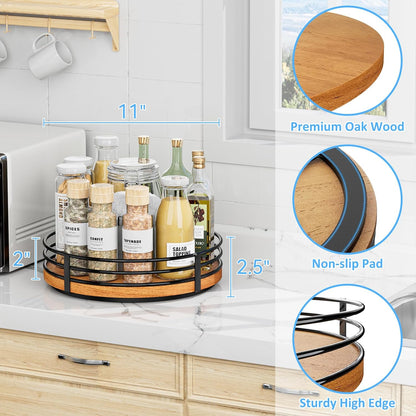 Lazy Susan Turntable Organizer Adjustable - 2 Tier Wood Rotating Spice Rack 12 Inch Lazy Susan for Kitchen Countertop Cabinet Pantry Cupboard Dining Table Bathroom Coffee Bar Home Storage