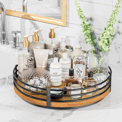 Lazy Susan Turntable Organizer Adjustable - 2 Tier Wood Rotating Spice Rack 12 Inch Lazy Susan for Kitchen Countertop Cabinet Pantry Cupboard Dining Table Bathroom Coffee Bar Home Storage