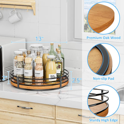 Lazy Susan Turntable Organizer Adjustable - 2 Tier Wood Rotating Spice Rack 12 Inch Lazy Susan for Kitchen Countertop Cabinet Pantry Cupboard Dining Table Bathroom Coffee Bar Home Storage