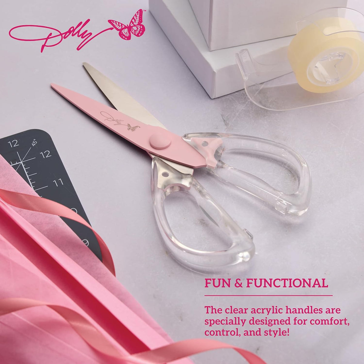 All-Purpose Kitchen Scissors with Pink Blade and Clear Acrylic Handle - Sharp Stainless Steel Kitchen Shears for Food, Herbs, Parchment and Crafts