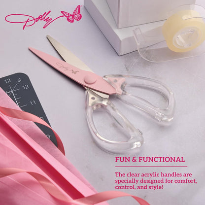 All-Purpose Kitchen Scissors with Pink Blade and Clear Acrylic Handle - Sharp Stainless Steel Kitchen Shears for Food, Herbs, Parchment and Crafts
