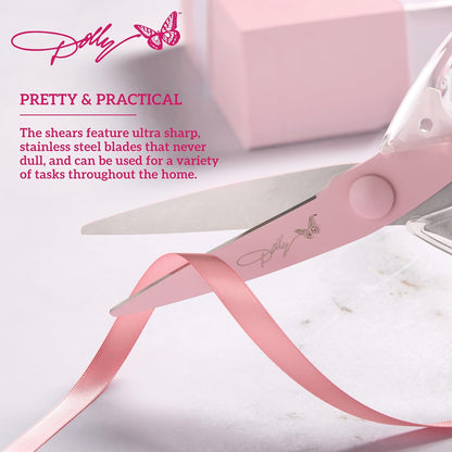 All-Purpose Kitchen Scissors with Pink Blade and Clear Acrylic Handle - Sharp Stainless Steel Kitchen Shears for Food, Herbs, Parchment and Crafts