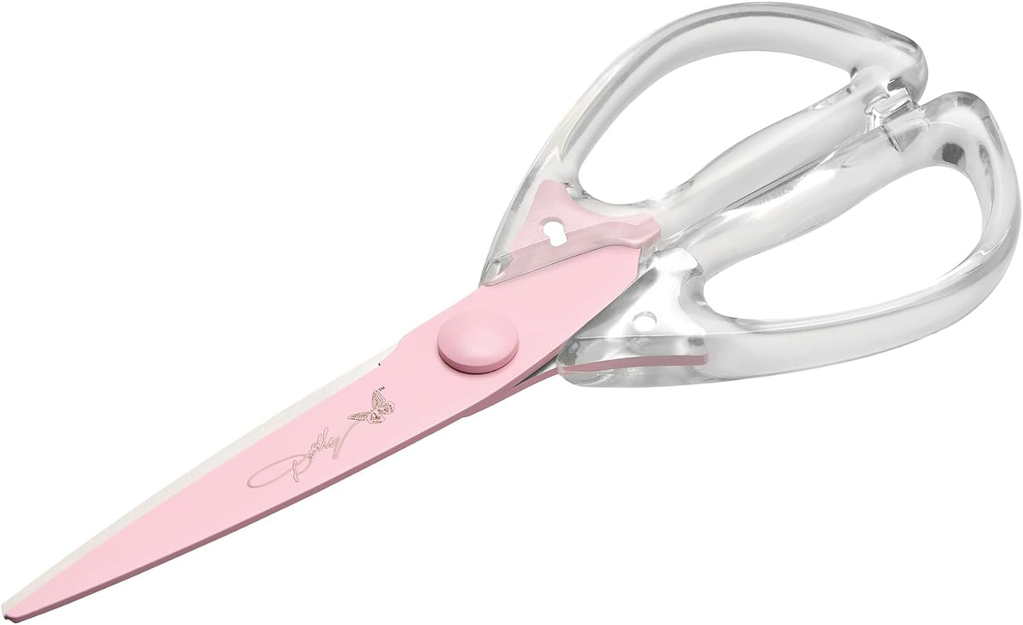 All-Purpose Kitchen Scissors with Pink Blade and Clear Acrylic Handle - Sharp Stainless Steel Kitchen Shears for Food, Herbs, Parchment and Crafts