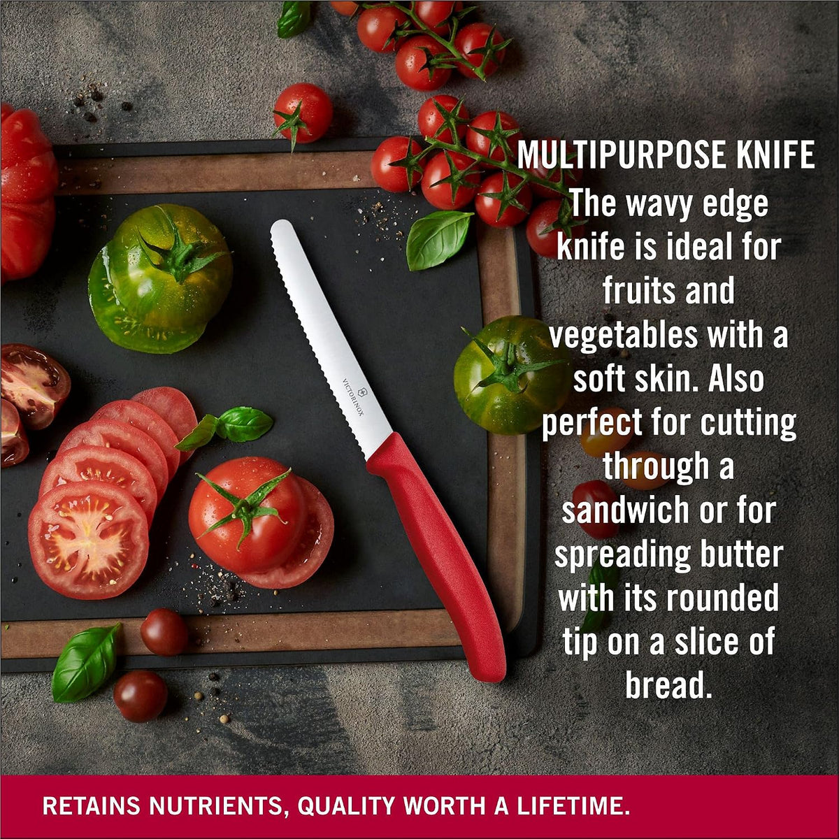 Swiss Classic 4.3 In Tomato and Table Knife,Serrated Blade, Red