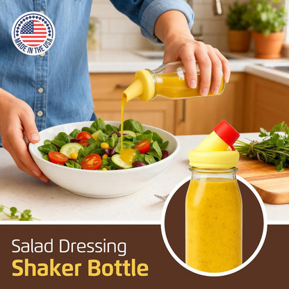 Salad Dressing Shaker Bottle - 12oz Glass Salad Dressing Dispenser Container with Silicone Pour Spout for Sauces, Ranch, and Marinades - Pack of 2