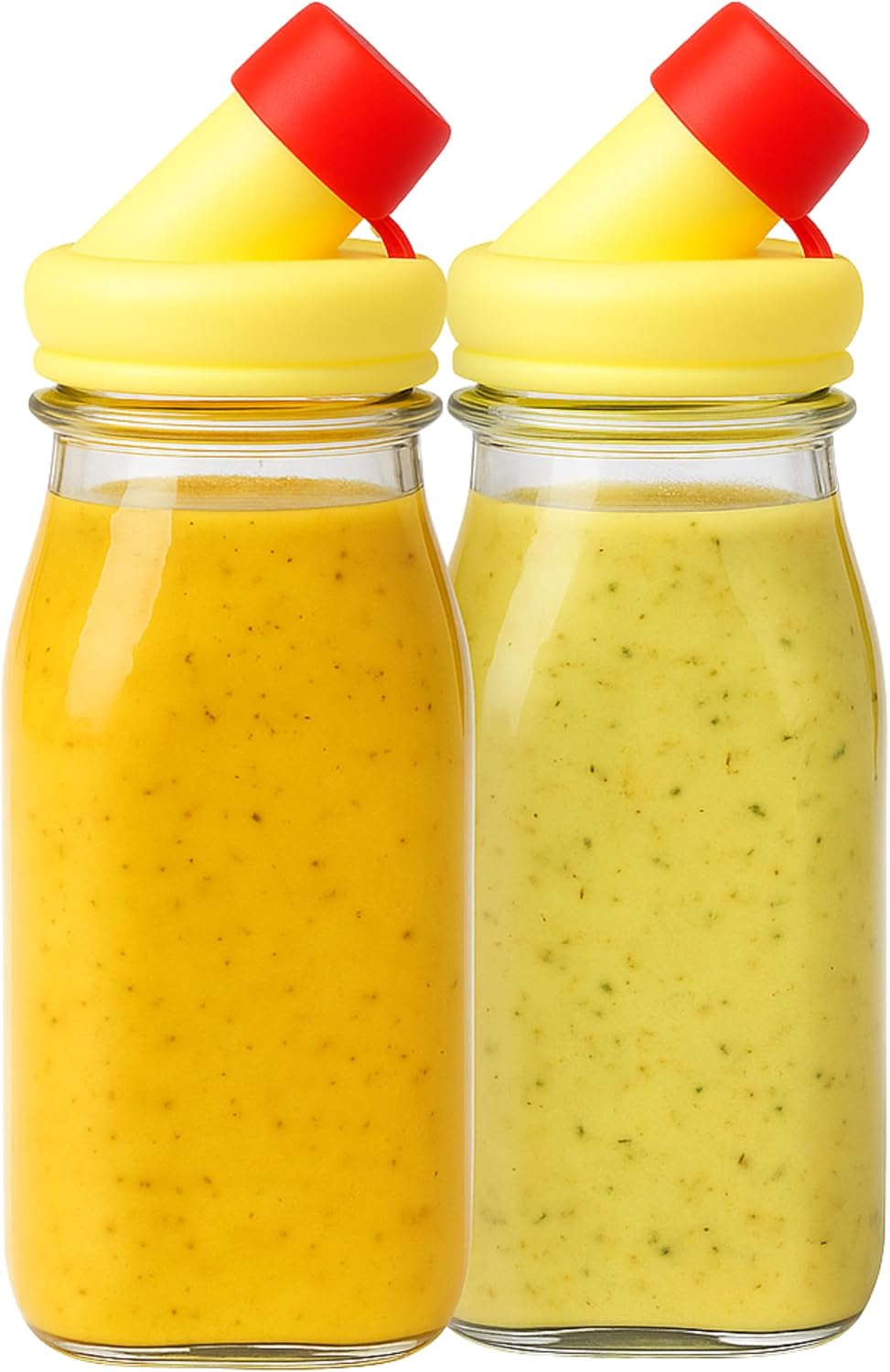 Salad Dressing Shaker Bottle - 12oz Glass Salad Dressing Dispenser Container with Silicone Pour Spout for Sauces, Ranch, and Marinades - Pack of 2