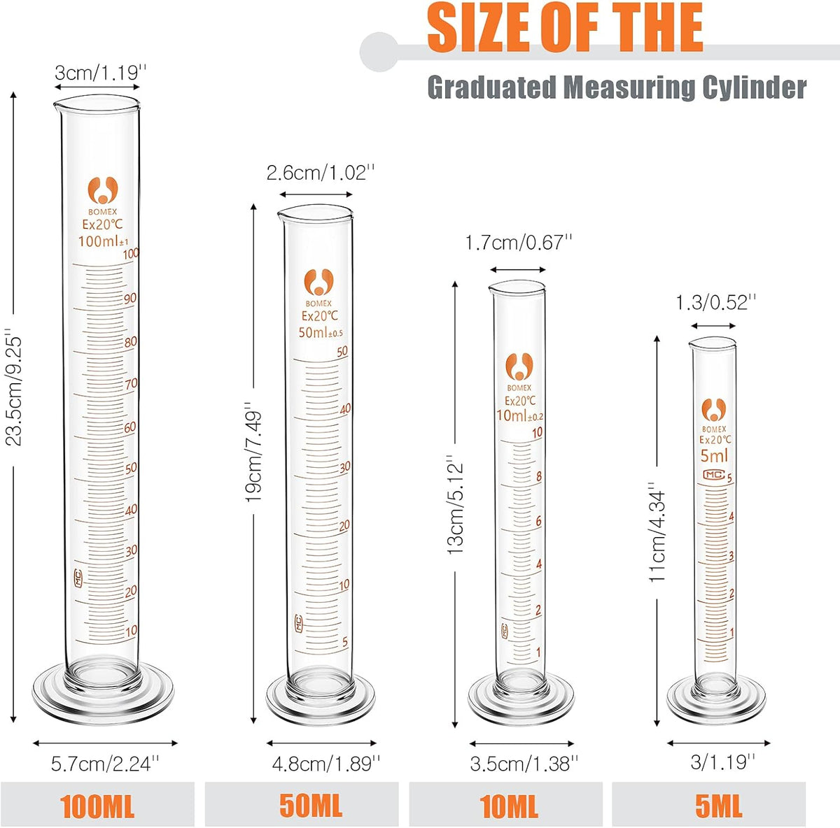 10 Pieces Glass Measuring Beaker and Graduated Measuring Cylinder with Stirring Rod 50/100/ 250/500/ 1000 ml Thick Glass Beakers and 5/10/ 50/100 ml Graduated Cylinders for Science Lab