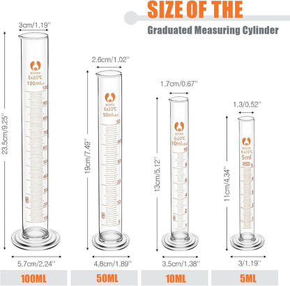 10 Pieces Glass Measuring Beaker and Graduated Measuring Cylinder with Stirring Rod 50/100/ 250/500/ 1000 ml Thick Glass Beakers and 5/10/ 50/100 ml Graduated Cylinders for Science Lab