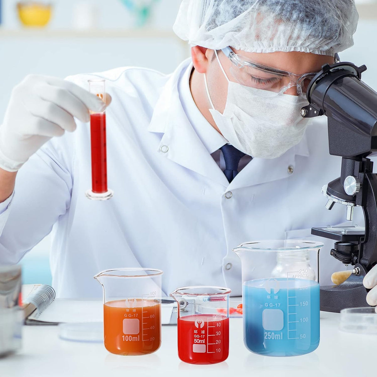 10 Pieces Glass Measuring Beaker and Graduated Measuring Cylinder with Stirring Rod 50/100/ 250/500/ 1000 ml Thick Glass Beakers and 5/10/ 50/100 ml Graduated Cylinders for Science Lab