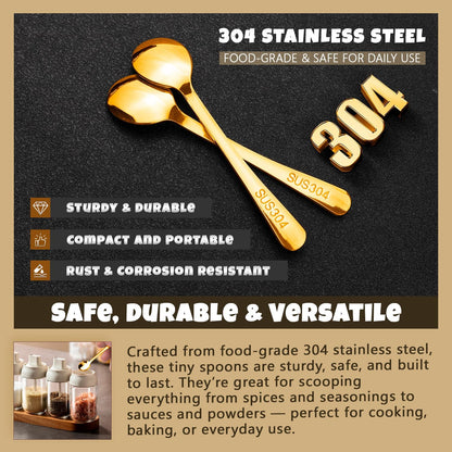 Small Spoons for Spice Jars 8 Pcs Mini Spoons Set, 2.9 Inch SUS 304 Stainless Steel Tiny Spoon for Spices, Salt, Pepper, Condiment, Sugar, Honey, Coffee (Gold)