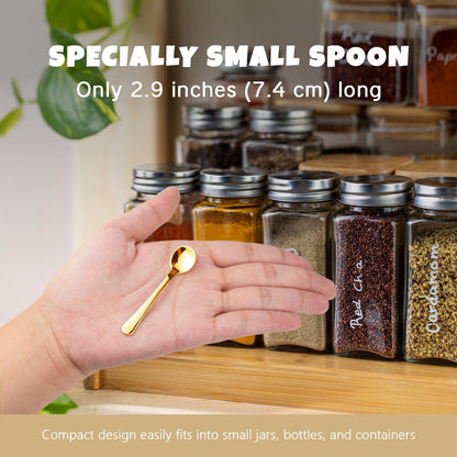 Small Spoons for Spice Jars 8 Pcs Mini Spoons Set, 2.9 Inch SUS 304 Stainless Steel Tiny Spoon for Spices, Salt, Pepper, Condiment, Sugar, Honey, Coffee (Gold)