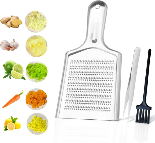 Ginger Grater Tool, Stainless Steel Grater Rustproof 8.46"x4.16" Large Size Ginger Grinder for Fine Grate, Dishwasher Safe Kitchen Tool for Garlic Cheese, Nutmeg, Vegetables & Citrus Zesting