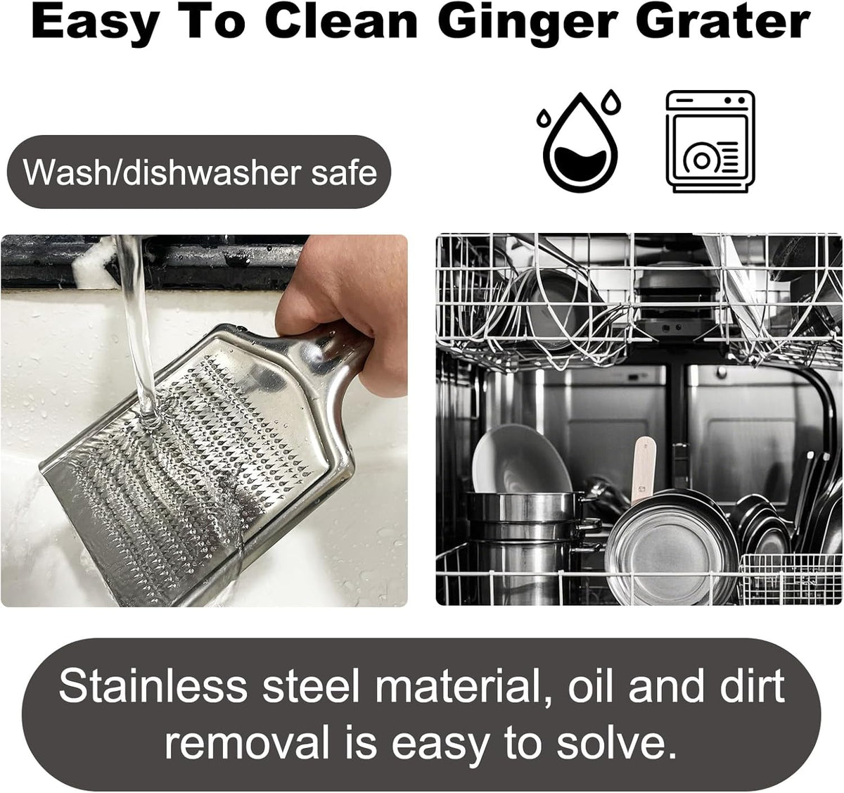 Ginger Grater Tool, Stainless Steel Grater Rustproof 8.46"x4.16" Large Size Ginger Grinder for Fine Grate, Dishwasher Safe Kitchen Tool for Garlic Cheese, Nutmeg, Vegetables & Citrus Zesting