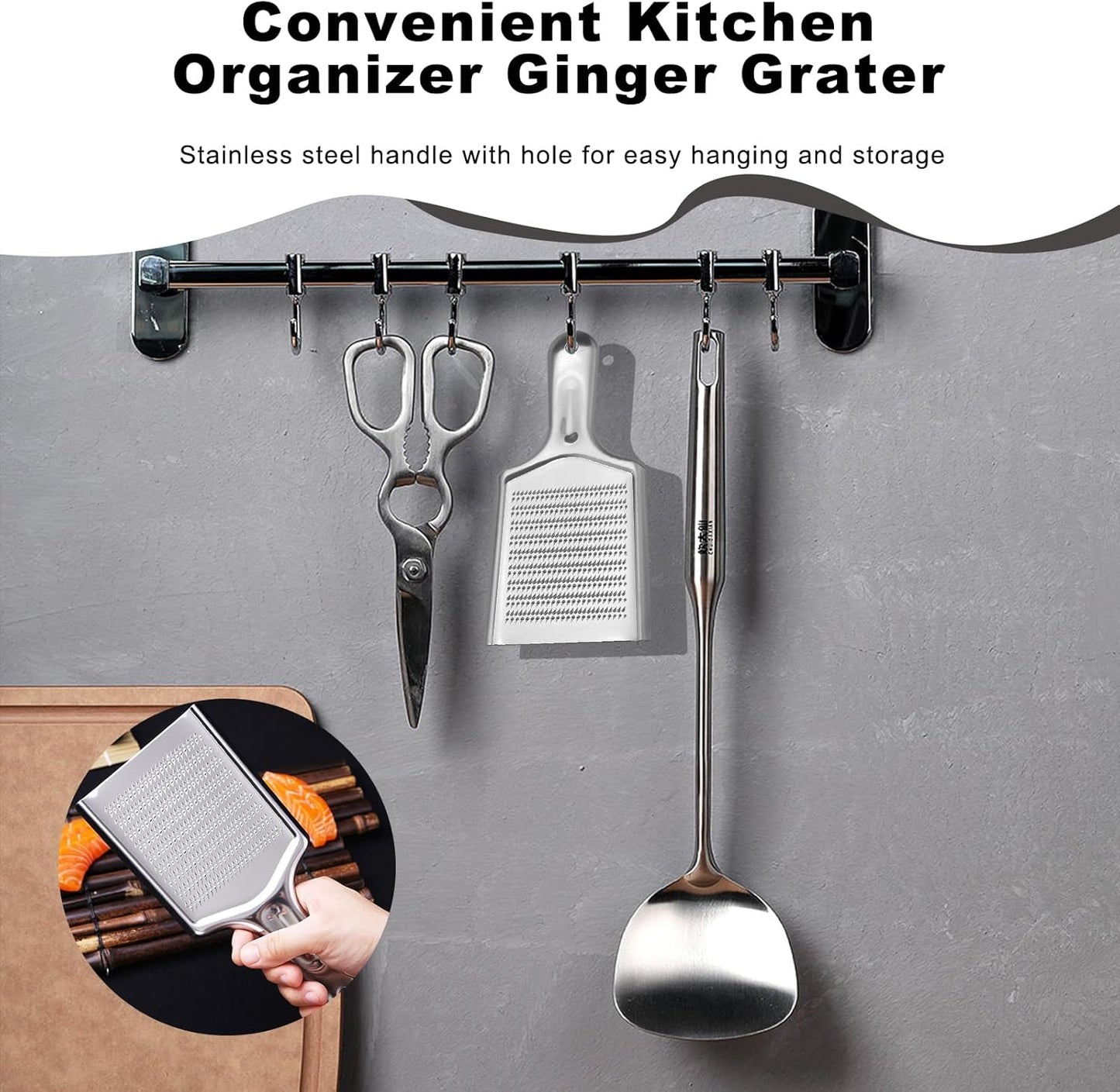 Ginger Grater Tool, Stainless Steel Grater Rustproof 8.46"x4.16" Large Size Ginger Grinder for Fine Grate, Dishwasher Safe Kitchen Tool for Garlic Cheese, Nutmeg, Vegetables & Citrus Zesting
