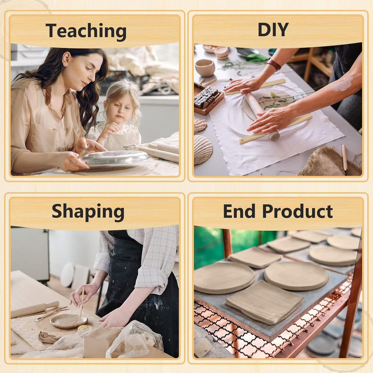10 Pcs Clay Pottery Rolling Pin Guides,5 Size,Wood Color