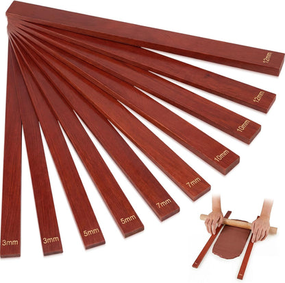 10 Pcs Clay Pottery Rolling Pin Guides,5 Size,Wood Color