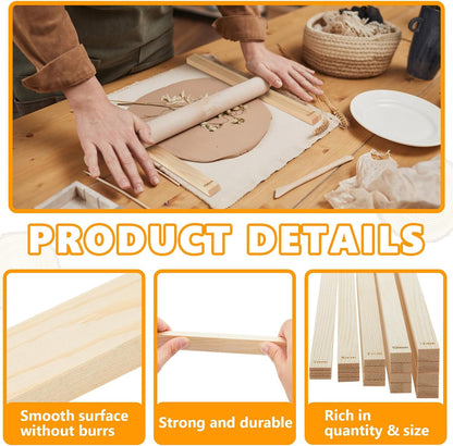 10 Pcs Clay Pottery Rolling Pin Guides,5 Size,Wood Color