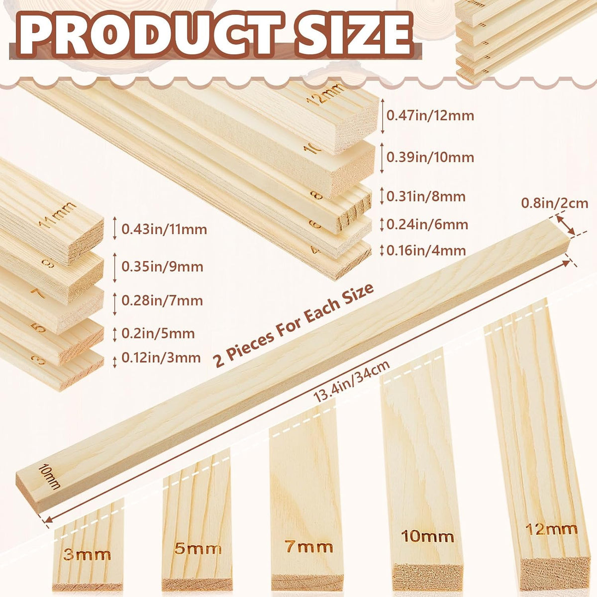 10 Pcs Clay Pottery Rolling Pin Guides,5 Size,Wood Color