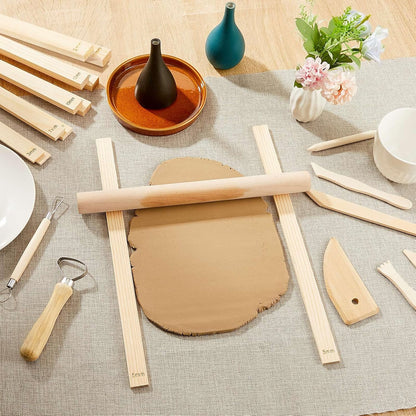 10 Pcs Clay Pottery Rolling Pin Guides,5 Size,Wood Color