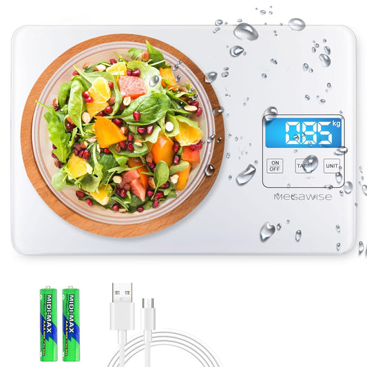 Food Scale, 33lb Rechargeable Digital Kitchen Scale with 1g/0.04oz Graduation, Water-Resistant Surface, Tare & Hold, 5 Units for Cooking, Baking, Meal Prep
