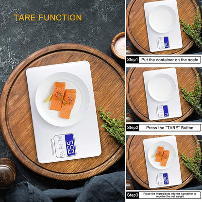 Food Scale, 33lb Rechargeable Digital Kitchen Scale with 1g/0.04oz Graduation, Water-Resistant Surface, Tare & Hold, 5 Units for Cooking, Baking, Meal Prep